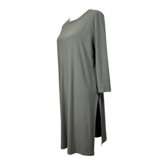 Clara Sun Woo Long Tunic Olive Green Side Slits Breezy 3/4 Sleeve Size Medium - Picture 2 of 12